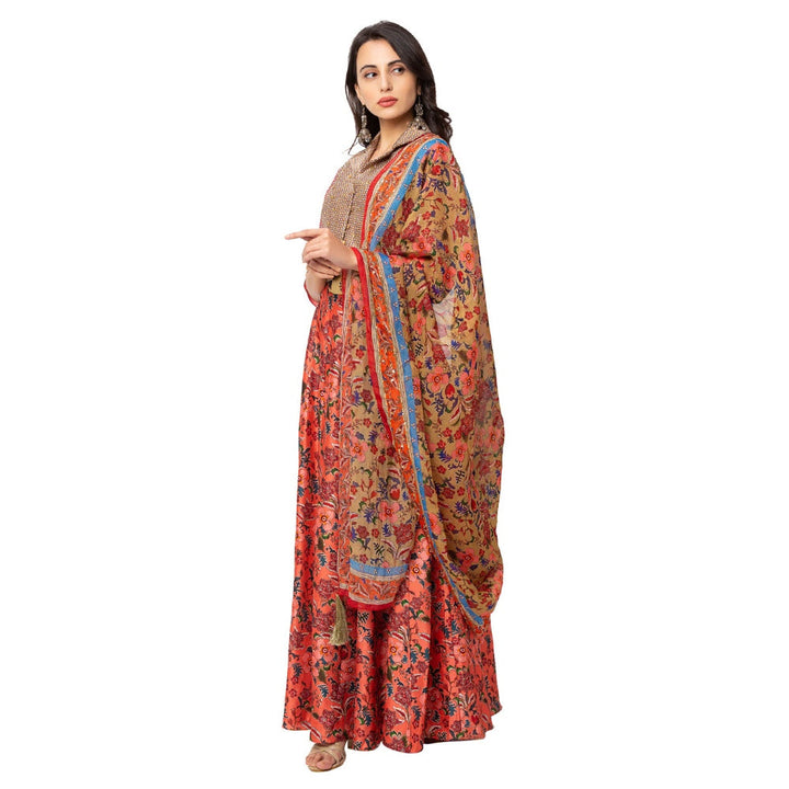 Soup by Sougat Paul Red Printed Blouse With Skirt And Dupatta (Set of 3)