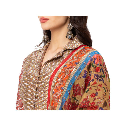 Soup by Sougat Paul Red Printed Blouse With Skirt And Dupatta (Set of 3)