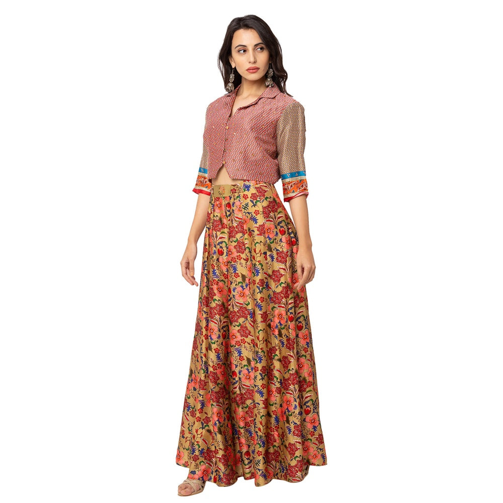 Soup by Sougat Paul Yellow Printed Blouse With Skirt And Dupatta (Set of 3)