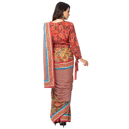 Soup by Sougat Paul Red Printed Saree With Stitched Blouse