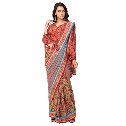 Soup by Sougat Paul Red Printed Saree With Stitched Blouse