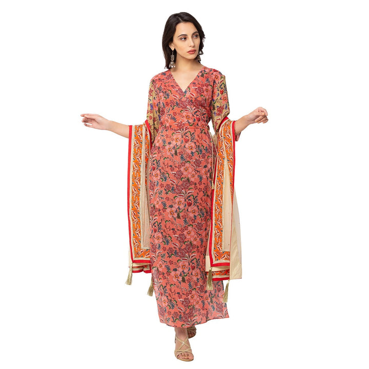 Soup by Sougat Paul Red Floral Kurta Pant And Dupatta (Set of 3)