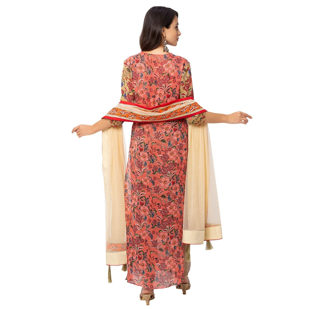 Soup by Sougat Paul Red Floral Kurta Pant And Dupatta (Set of 3)