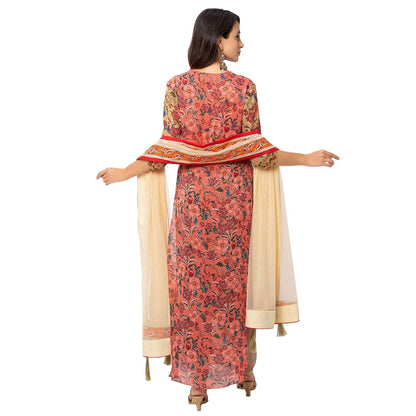 Soup by Sougat Paul Red Floral Kurta Pant And Dupatta (Set of 3)