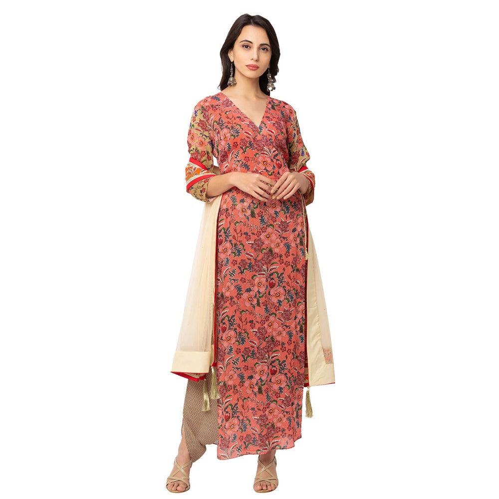 Soup by Sougat Paul Red Floral Kurta Pant And Dupatta (Set of 3)