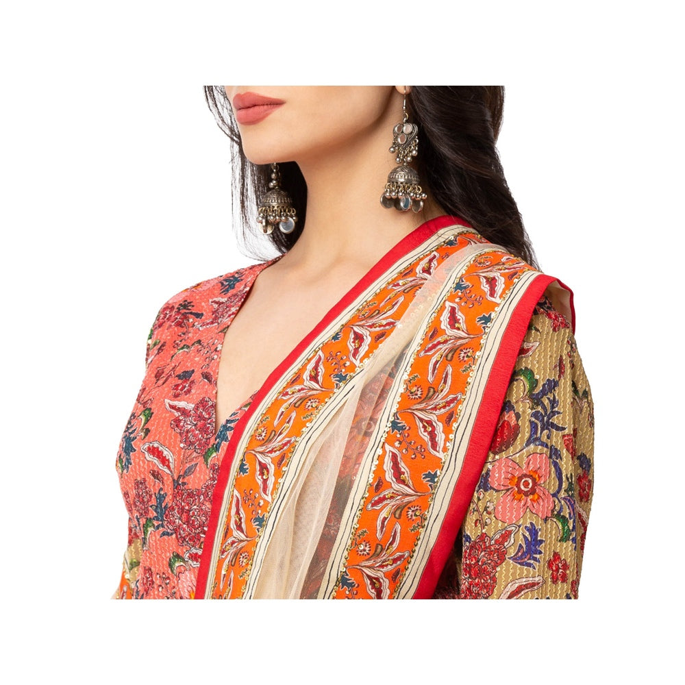 Soup by Sougat Paul Red Floral Kurta Pant And Dupatta (Set of 3)