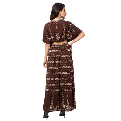 Soup by Sougat Paul Coffee Floral Top And Skirt (Set of 2)