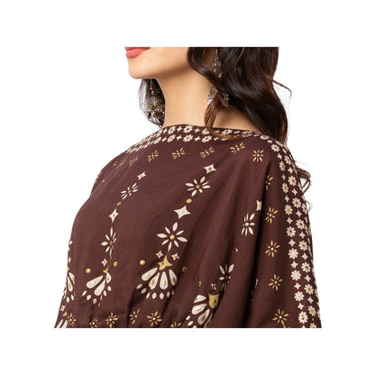 Soup by Sougat Paul Coffee Floral Top And Skirt (Set of 2)