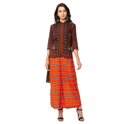 Soup by Sougat Paul Coffee Floral Top And Pants (Set of 2)