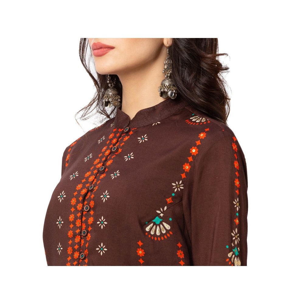 Soup by Sougat Paul Coffee Floral Top And Pants (Set of 2)