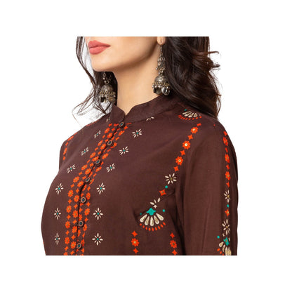 Soup by Sougat Paul Coffee Floral Top And Pants (Set of 2)