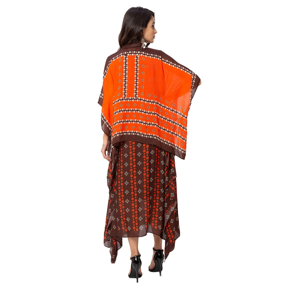 Soup by Sougat Paul Coffee Printed Dress And Jacket (Set of 2)