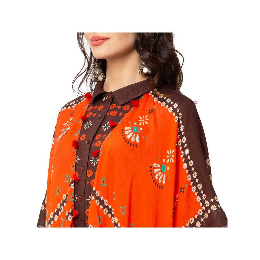 Soup by Sougat Paul Coffee Printed Dress And Jacket (Set of 2)