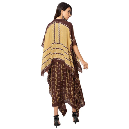 Soup by Sougat Paul Coffee Printed Dress And Jacket (Set of 2)