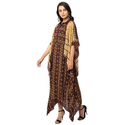 Soup by Sougat Paul Coffee Printed Dress And Jacket (Set of 2)