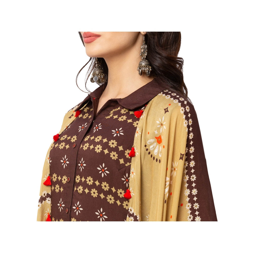 Soup by Sougat Paul Coffee Printed Dress And Jacket (Set of 2)
