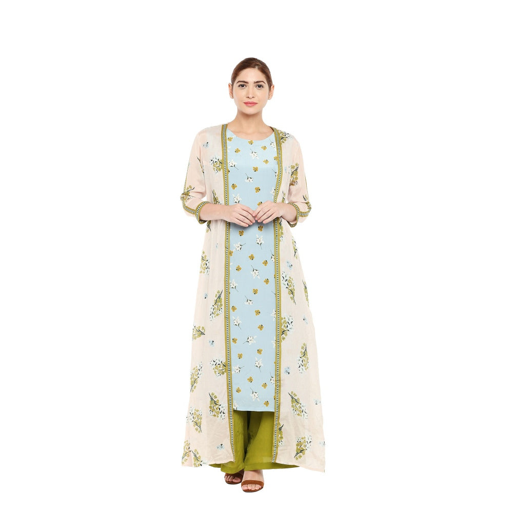 Soup by Sougat Paul Floral Printed Kurta With Pants And Printed Long Jacket