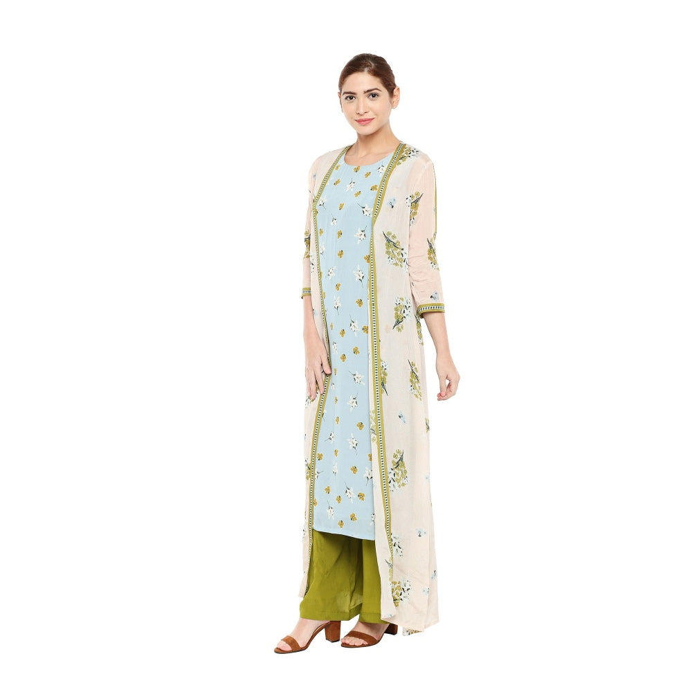 Soup by Sougat Paul Floral Printed Kurta With Pants And Printed Long Jacket