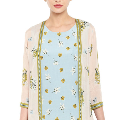 Soup by Sougat Paul Floral Printed Kurta With Pants And Printed Long Jacket