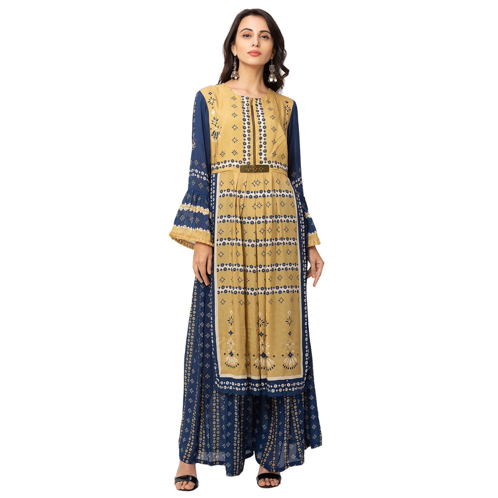 Soup by Sougat Paul Mustard Printed Kurta And Pants (Set of 2)