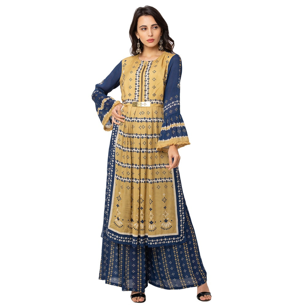 Soup by Sougat Paul Mustard Printed Kurta And Pants (Set of 2)