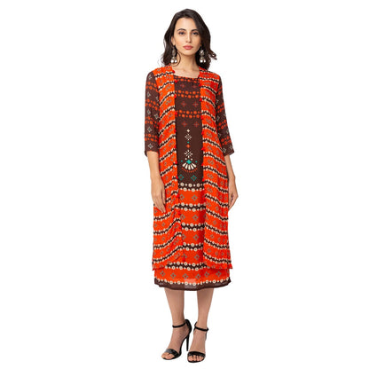 Soup by Sougat Paul Coffee Printed Dress And Jacket (Set of 2)