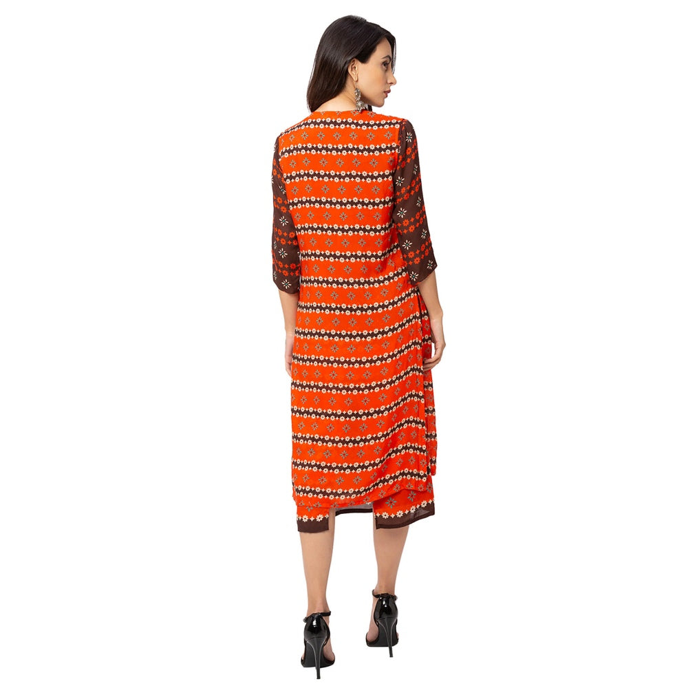 Soup by Sougat Paul Coffee Printed Dress And Jacket (Set of 2)