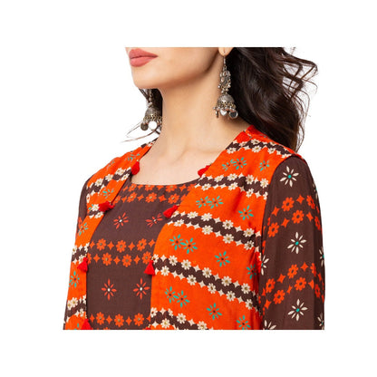 Soup by Sougat Paul Coffee Printed Dress And Jacket (Set of 2)