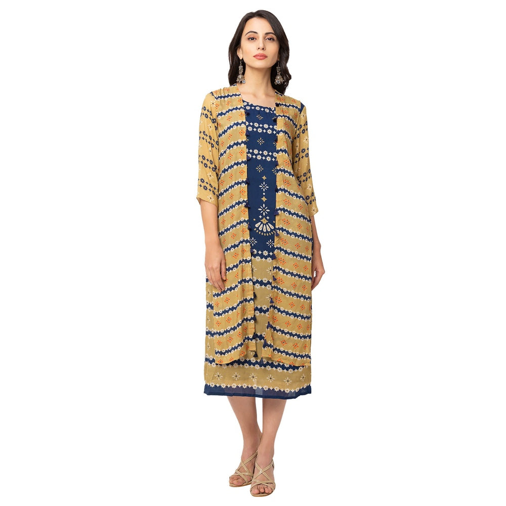 Soup by Sougat Paul Mustard Printed Dress And Jacket (Set of 2)