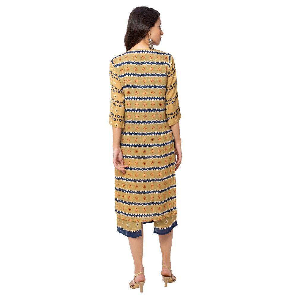 Soup by Sougat Paul Mustard Printed Dress And Jacket (Set of 2)