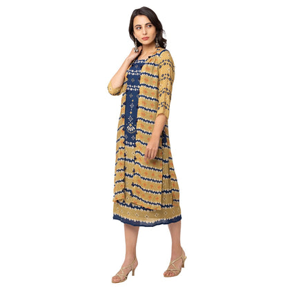 Soup by Sougat Paul Mustard Printed Dress And Jacket (Set of 2)