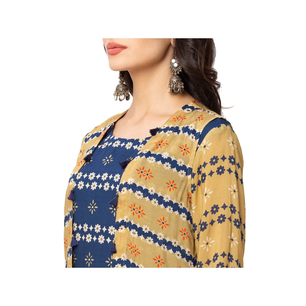 Soup by Sougat Paul Mustard Printed Dress And Jacket (Set of 2)
