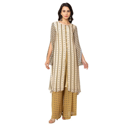 Soup by Sougat Paul Mustard Printed Kurta And Pants (Set of 2)