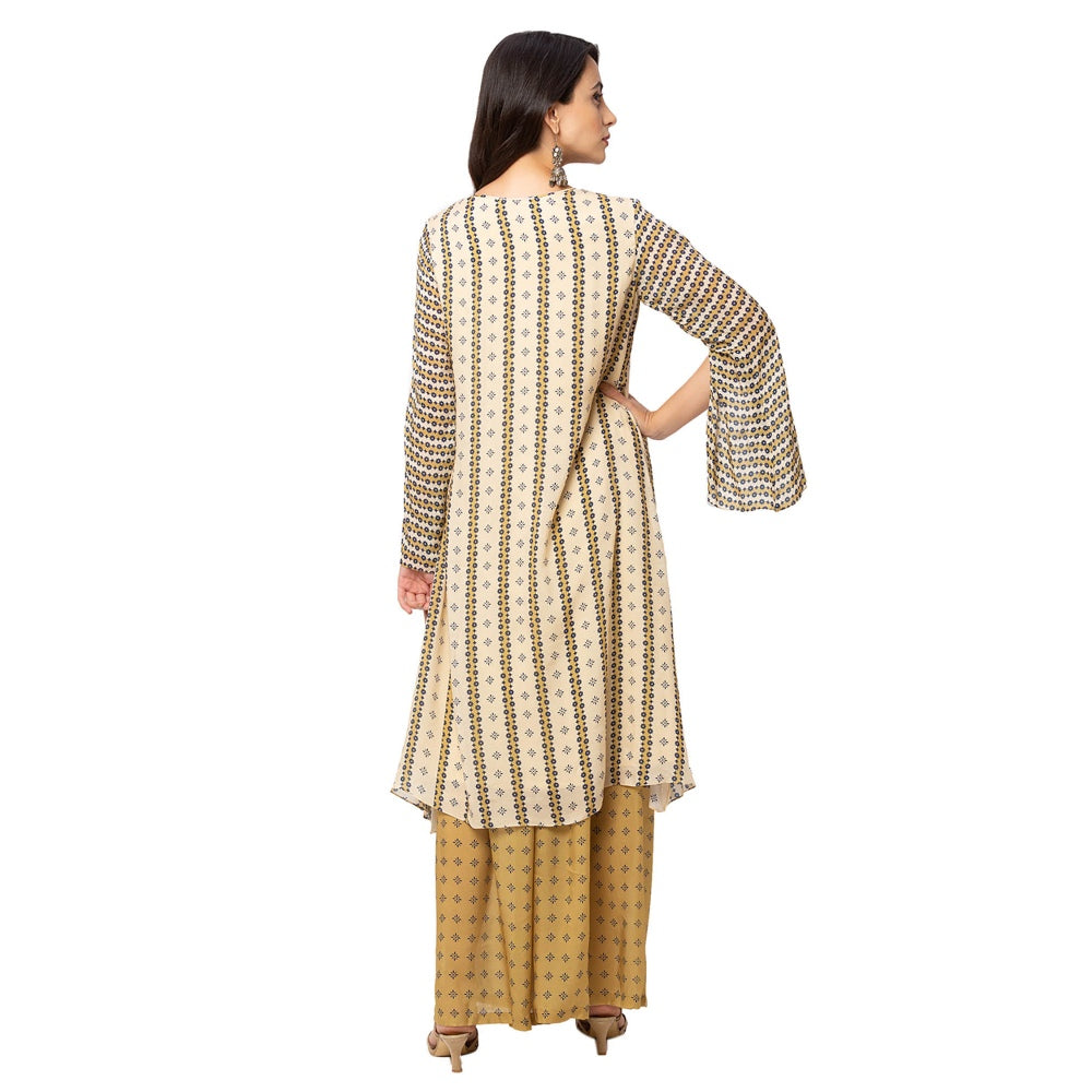 Soup by Sougat Paul Mustard Printed Kurta And Pants (Set of 2)