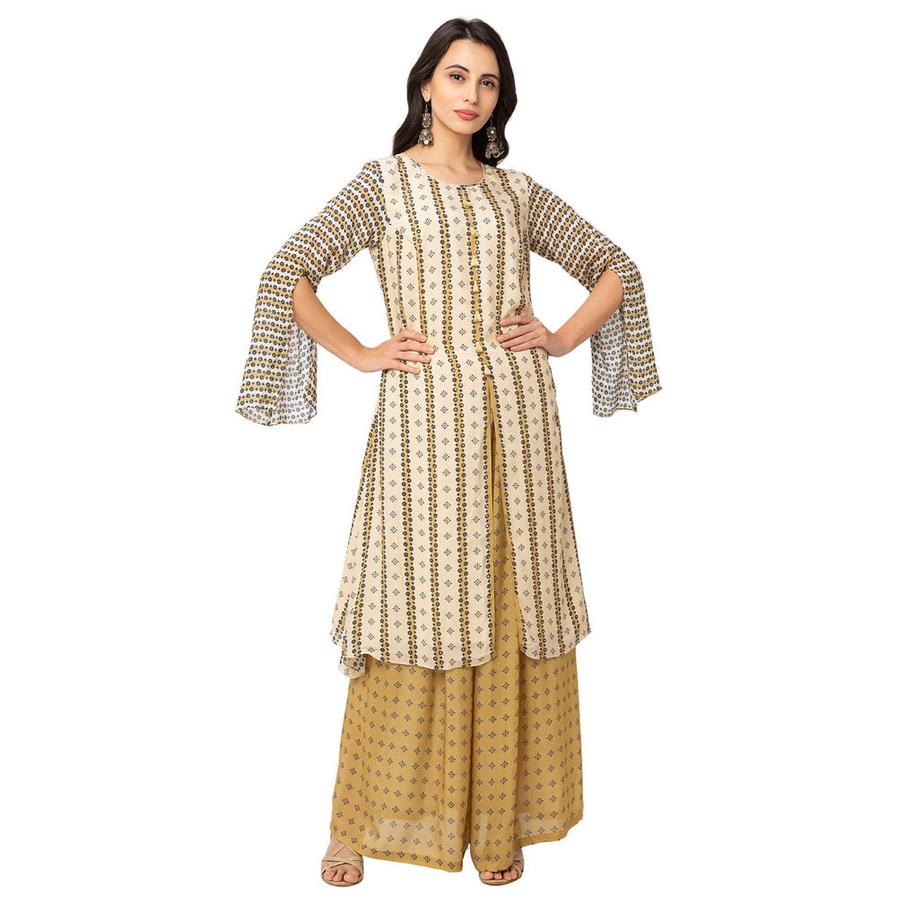 Soup by Sougat Paul Mustard Printed Kurta And Pants (Set of 2)