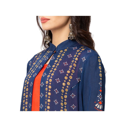 Soup by Sougat Paul Mustard Floral Long Jacket Top And Skirt (Set of 3)