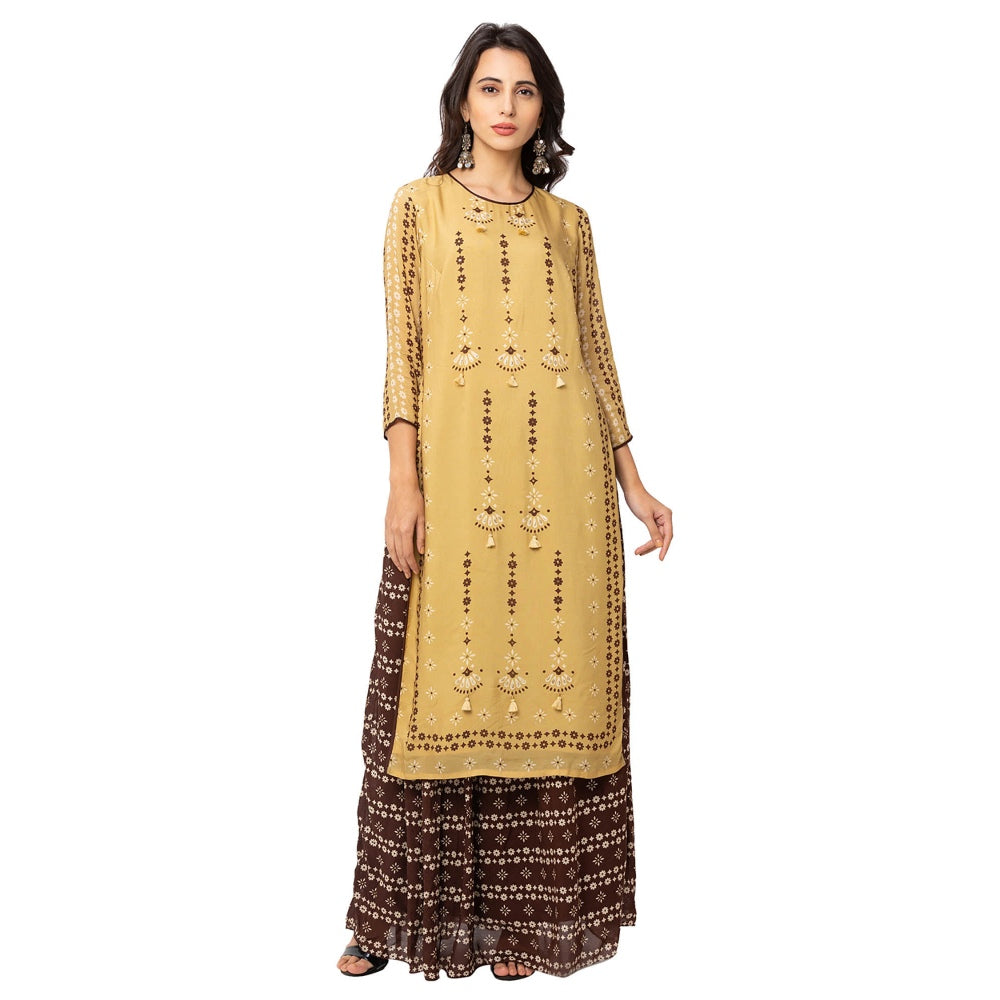 Soup by Sougat Paul Mustard Printed Kurta And Skirt (Set of 2)