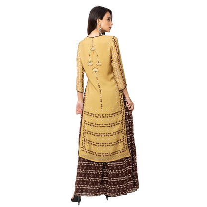 Soup by Sougat Paul Mustard Printed Kurta And Skirt (Set of 2)
