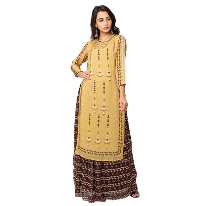 Soup by Sougat Paul Mustard Printed Kurta And Skirt (Set of 2)