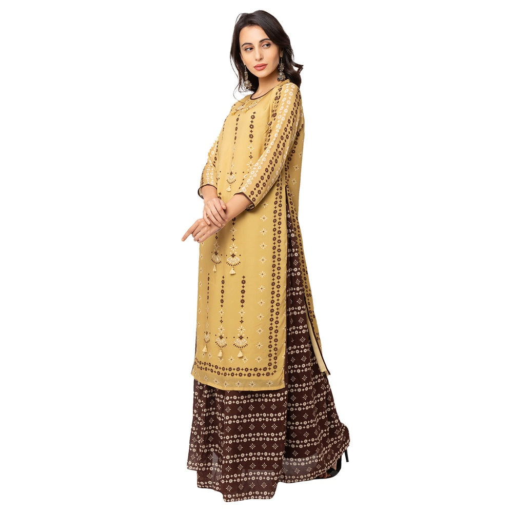 Soup by Sougat Paul Mustard Printed Kurta And Skirt (Set of 2)