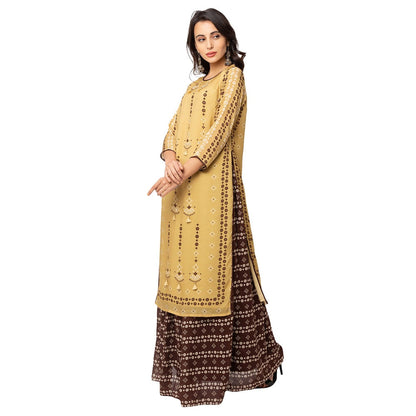 Soup by Sougat Paul Mustard Printed Kurta And Skirt (Set of 2)