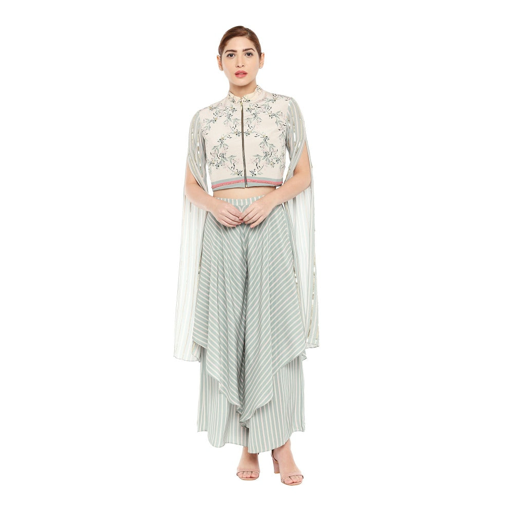 Soup by Sougat Paul Floral Short Jacket Paired With Double Layered Pants