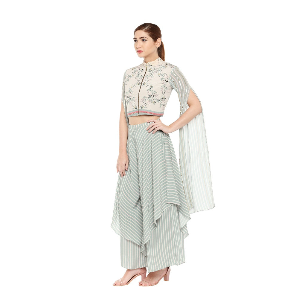 Soup by Sougat Paul Floral Short Jacket Paired With Double Layered Pants