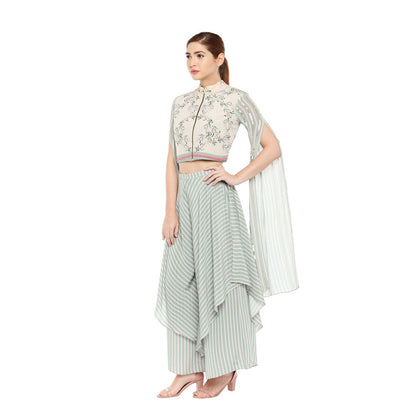 Soup by Sougat Paul Floral Short Jacket Paired With Double Layered Pants