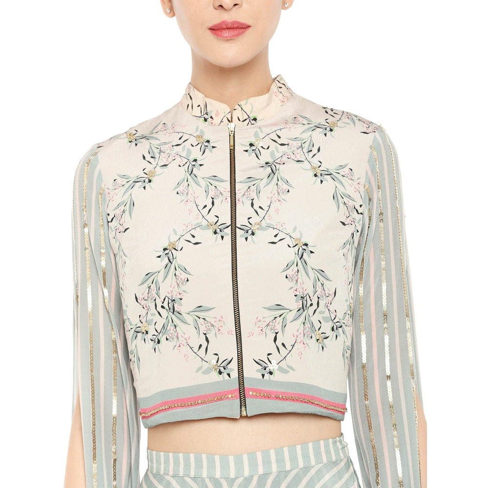 Soup by Sougat Paul Floral Short Jacket Paired With Double Layered Pants