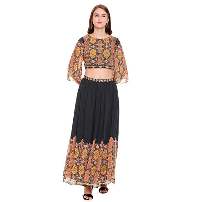 Soup by Sougat Paul Black Printed Skirt With Top (Set of 2)
