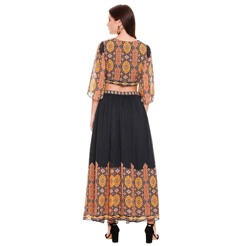 Soup by Sougat Paul Black Printed Skirt With Top (Set of 2)