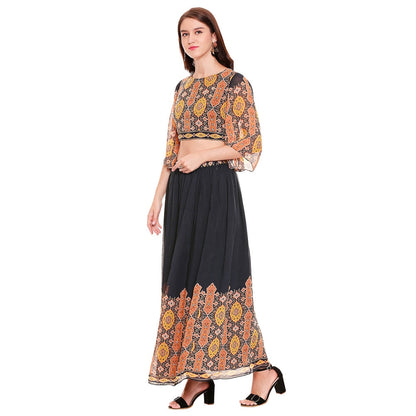 Soup by Sougat Paul Black Printed Skirt With Top (Set of 2)