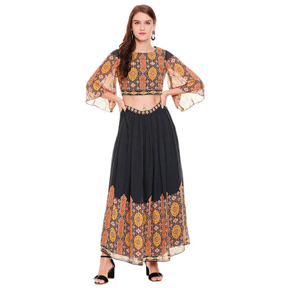 Soup by Sougat Paul Black Printed Skirt With Top (Set of 2)