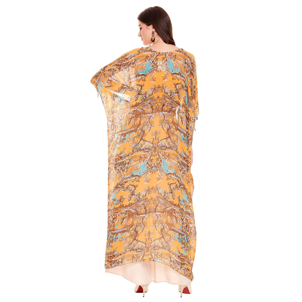 Soup by Sougat Paul Mustard Printed Crop Top With Jacket & Palazzo (Set of 2)